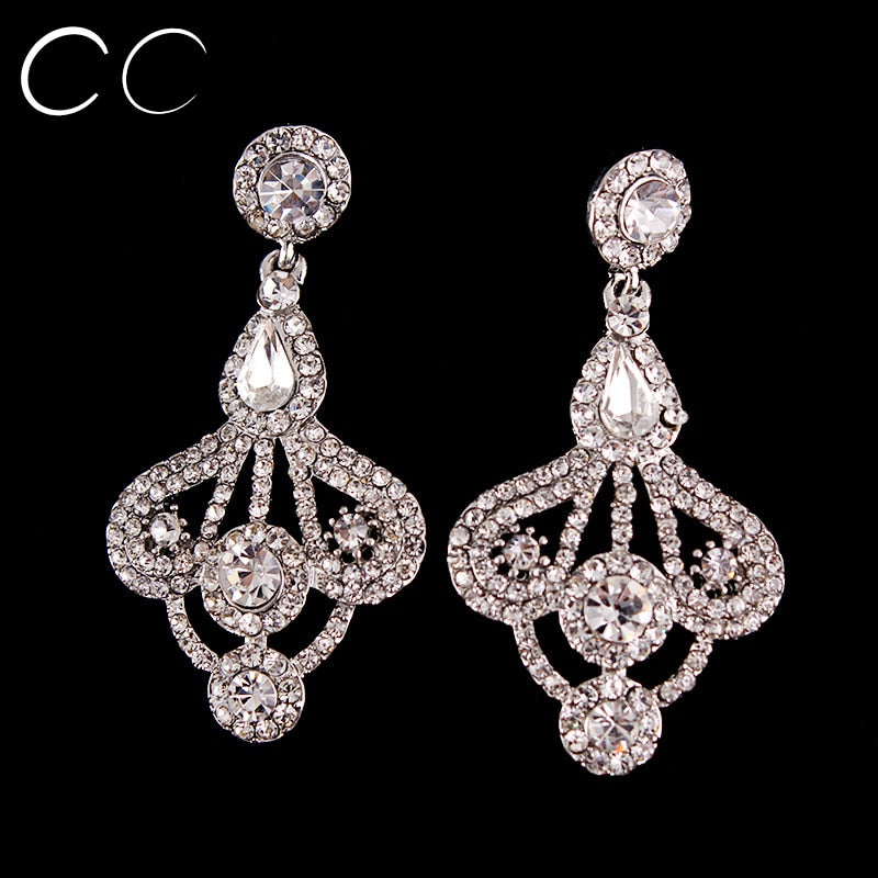 High Quality Crystal Bridal Wedding Accessories Long Stud Earrings for Women Brincos Fashion Jewelry Gift Bijouux Femme B002