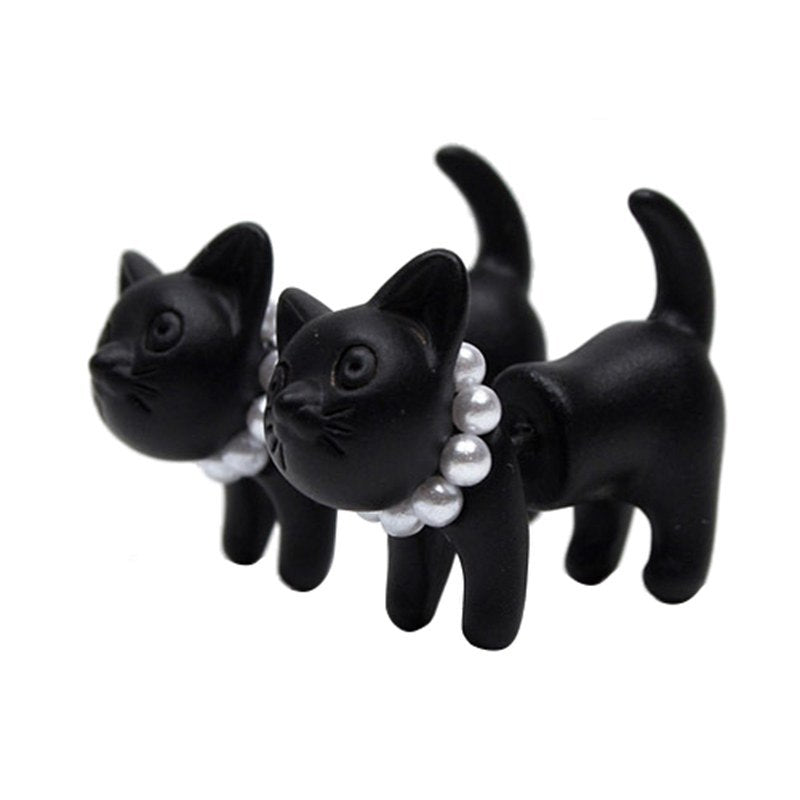 High Quality Fashion Cute Pearl, 1 Piece Earring Cat Earrings (Black)