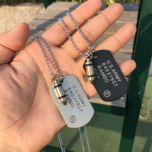 High Quality Fashion Men Military Army Bullet Charm Dog Tags SINGLE EMBOSSED Chain Pendant Necklace Jewelry Gift
