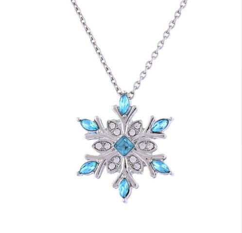 High Quality Hot vintage Blue Crystal Snow flake Flower Silver Necklaces & Pendants Jewelry for Women girl best gift drop ship