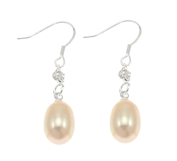 High Quality Natural Real Pink Pearl Drop Earring Rhinestone Charms Dangles Earrings Women Wedding Bridal Gifts