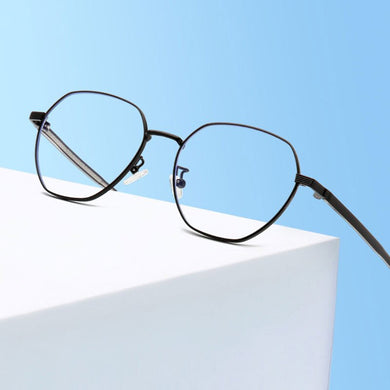 Myopia Glasses with Spring Hinges Metal Eyeglasses Frame Full Rim Eyewear Unisex Anti Blue Ray