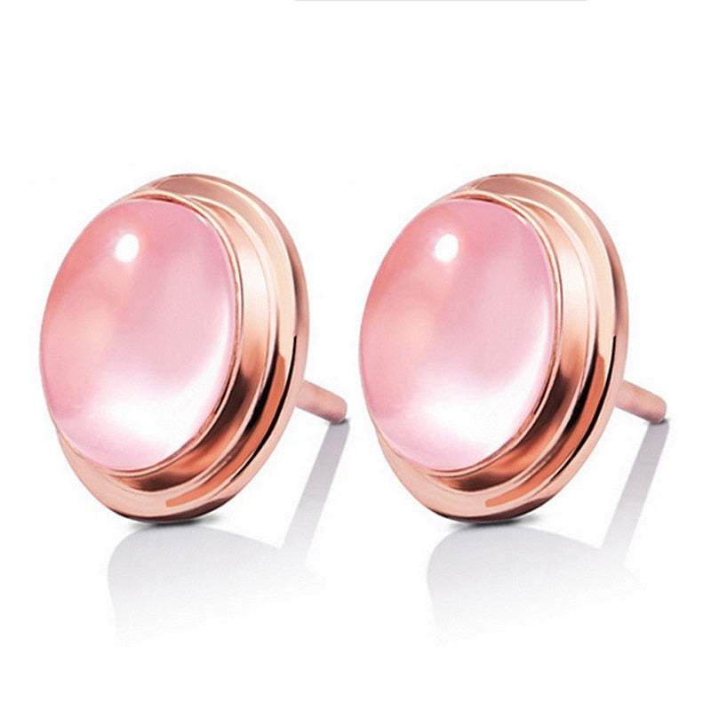 High Quality Pink Quartz Semi-precious Stone Earrings For Women Elegant Fashion Jewelry Gold Color Stud Earrings Gift B97