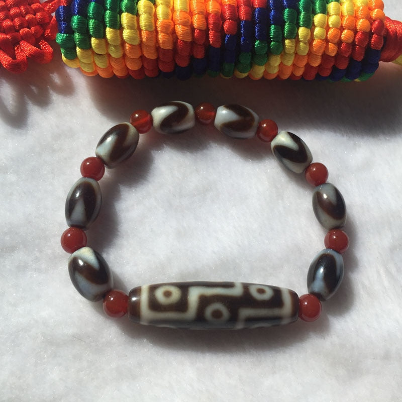 High Quality Tibetan Dzi Beads Nine Eye and Tiger Eyes Men and Women's Bracelet with Red Stone Spacers Wonderful Bracelet