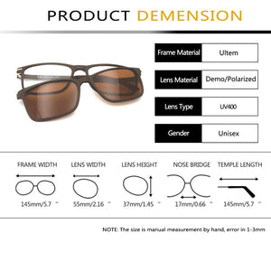 Ultem Eyeglasses Frame Men Snap-On Magnet Sunglasses Polarized Clip On Glasses Square Women Myopia Frame Mens