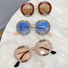 Load image into Gallery viewer, Vintage  children Sunglasses Women Letter Round Glasses Stripe Frame Kids Eyewear Shades clear lens Uv400