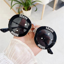 Load image into Gallery viewer, Vintage  children Sunglasses Women Letter Round Glasses Stripe Frame Kids Eyewear Shades clear lens Uv400