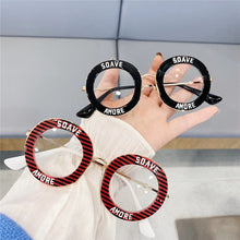 Load image into Gallery viewer, Vintage  children Sunglasses Women Letter Round Glasses Stripe Frame Kids Eyewear Shades clear lens Uv400