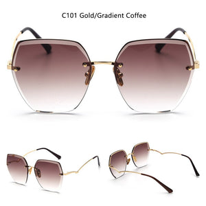 High Qulity women's Rimless Square Sunglasses Metal 2023 shades  Sexy Sunglasses Female Ladies Brown Eyewear