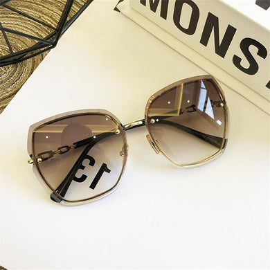 High Qulity women's Rimless Square Sunglasses Metal 2023 shades  Sexy Sunglasses Female Ladies Brown Eyewear