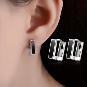High-quality Fashion 925 Sterling Silver Jewelry Personality Black Epoxy Wild Geometry Square Dangle Earrings SE301