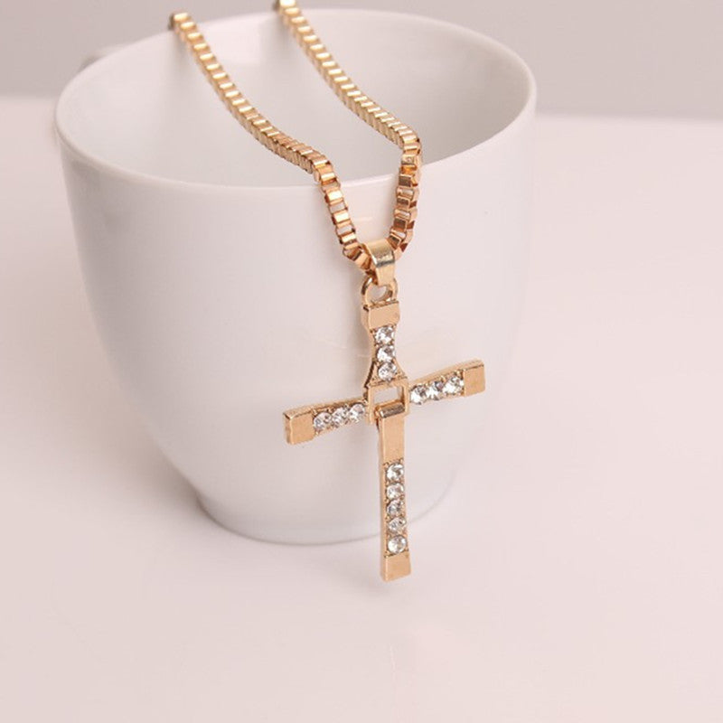 High quality Fast & Furious Celebrity Vin Diesel Item Crystal Jesus Cross Pendant Necklace for Men Gift Jewelry