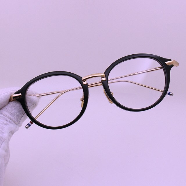 High quality Round Acetate Alloy Temple Glasses frames for Men and Women TB011 eyeglasses myopia reading eyewear Oculos