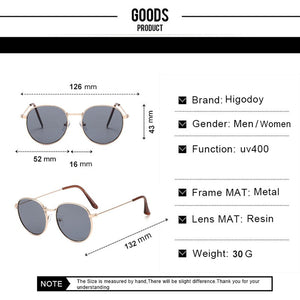 Higodoy Retro Round Sunglasses for Women Classic Vintage Metal Sun Glasses Goggle Uv Protect Sunglass Men Brand Designer 2022