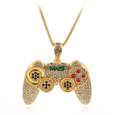 Hop Game Machine Handle Necklace Pendant Mens Full Crystal Long Chain Necklaces Fashion Game Controller Necklace Jewelry