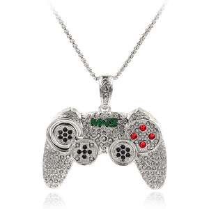 Hop Game Machine Handle Necklace Pendant Mens Full Crystal Long Chain Necklaces Fashion Game Controller Necklace Jewelry