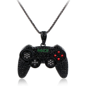 Hop Game Machine Handle Necklace Pendant Mens Full Crystal Long Chain Necklaces Fashion Game Controller Necklace Jewelry