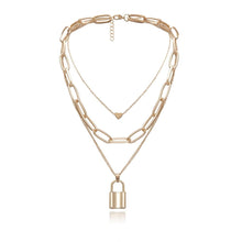 Load image into Gallery viewer, Hip Hop Multi Layers chain necklace with heart lock women/men punk rock padlock pendant necklace emo grunge Goth jewelry