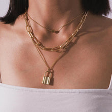 Load image into Gallery viewer, Hip Hop Multi Layers chain necklace with heart lock women/men punk rock padlock pendant necklace emo grunge Goth jewelry