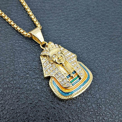 hop Golden Men Women Charm Rhinestone Egyptian Pharaoh Necklaces Hop Chains Bling Last King Jewelry Gifts Pendants