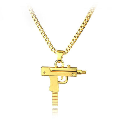 hop Uzi Neck Gold Rose Plated Pist Uzi Gun Pendants & Necklaces Chain Necklace for Men Women Party Accessories Punk 60cm