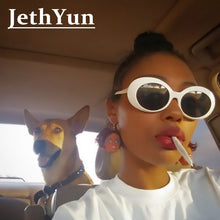 Load image into Gallery viewer, Hippie Retro Glasses White Oval Sunglasses Women Men Hip Hop Eyewear Rave Festival Sun Glasses Celebrity Cute Sexy Shades