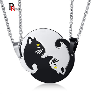 His and Her Couples Necklaces Cute Lovely Pet Cat Pendant Necklace Stainless Steel Promise Gifts