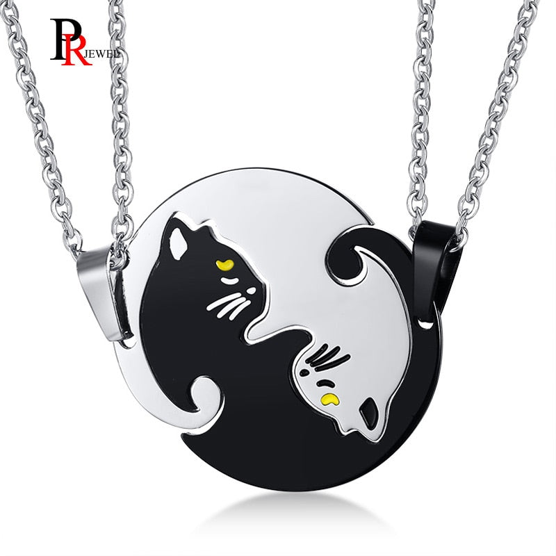 His and Her Couples Necklaces Cute Lovely Pet Cat Pendant Necklace Stainless Steel Promise Gifts