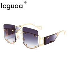 Carica l&#39;immagine nel visualizzatore di Gallery, Hollow Out Oversized Women Square Sunglasses 2023 Brand Designer Men Sun Glasses Big Frame Oculos De Sol Feminino Sunglasses