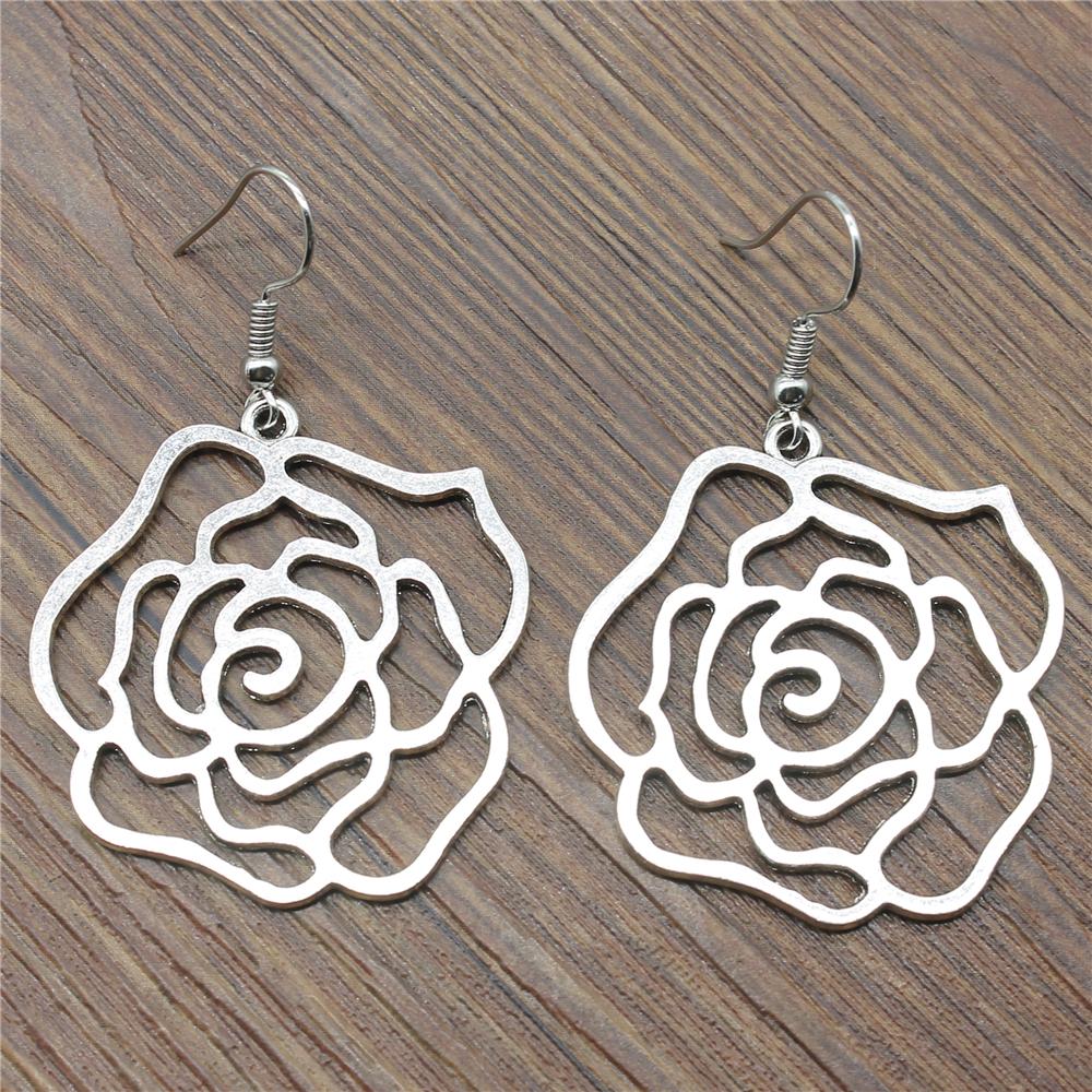 Hollow Rose Flowers Drop Earrings Fashion Hollow Rose Flowers Dangle Earrings Hollow Rose Flowers Vintage Earrings For Women