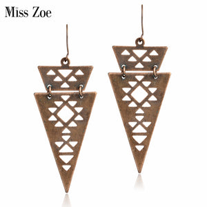 Hollow triangle dangle earrings Bronze arrow danglers Charm Statement Drop Earrings Women Eardrop Fashion Jewelry Gift