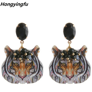 Aretes Drop Tiger Head Earrings for Women Acrylic Crystal Earrings Pop Earrings Jewelry Trends Womens Gifts Oorbellen