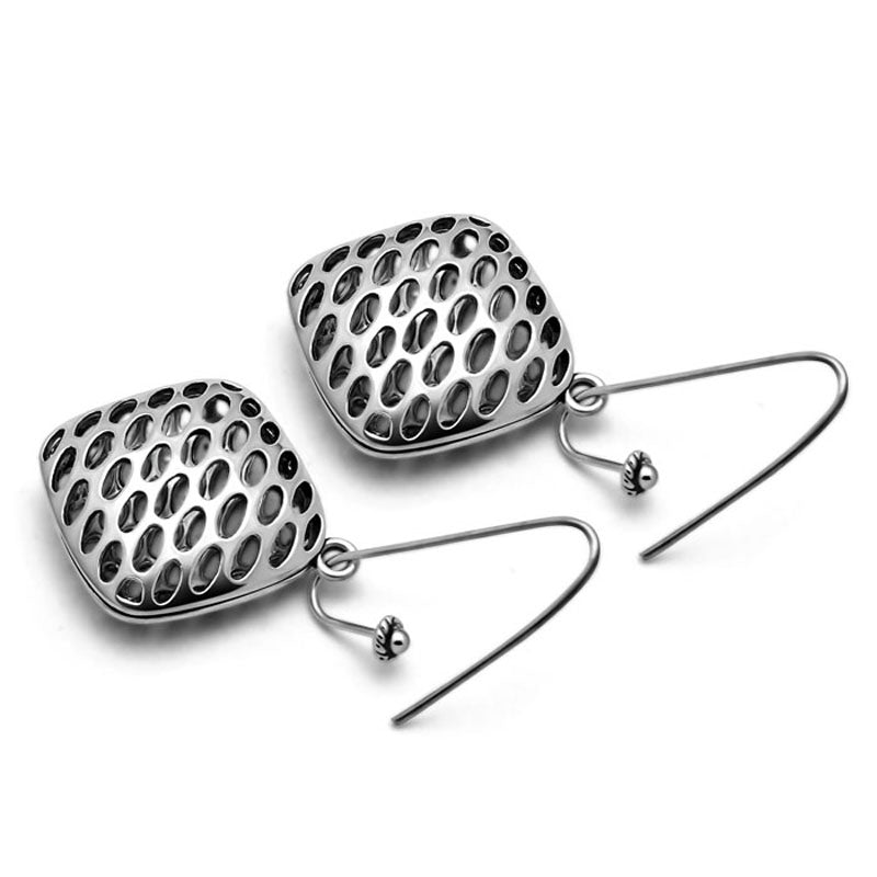 Hot 925 sterling silver jewelry. Fashion hollow pattern square earrings. Retro Thai silver woman earrings. Charm Lady jewelry