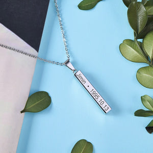 Hot BTS Members Name Date Cuboid Bar Pendant Necklace Fashion Jewelry Silver Titanium Chain Necklaces & Pendants for Fans