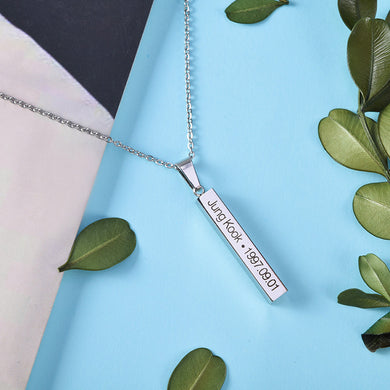Hot BTS Members Name Date Cuboid Bar Pendant Necklace Fashion Jewelry Silver Titanium Chain Necklaces & Pendants for Fans