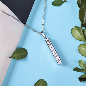 Hot BTS Members Name Date Cuboid Bar Pendant Necklace Fashion Jewelry Silver Titanium Chain Necklaces & Pendants for Fans