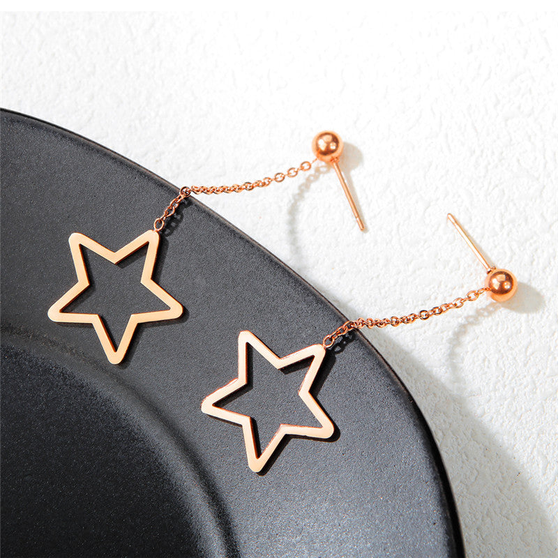Hot Bohemia Long Tassel Earrings for Women Bohemia 316l Stainless Steel Star Earrings Rose Gold Color Jewelry for Ladies Girls