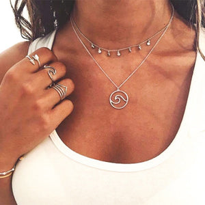 Hot Fashion Gold Choker Multi Layer Necklace Tiny Sequins Moon Cross Pendant Necklace For Women Bohemian Jewelry Ethnic Collar
