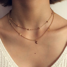 Carica l&#39;immagine nel visualizzatore di Gallery, Hot Fashion Gold Choker Multi Layer Necklace Tiny Sequins Moon Cross Pendant Necklace For Women Bohemian Jewelry Ethnic Collar