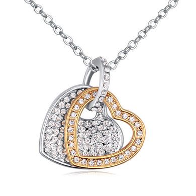Hot Fashion Gold Color Double Heart Necklace For Women Genuine Austrian Crysta Necklaces & Pendants Party Jewelry