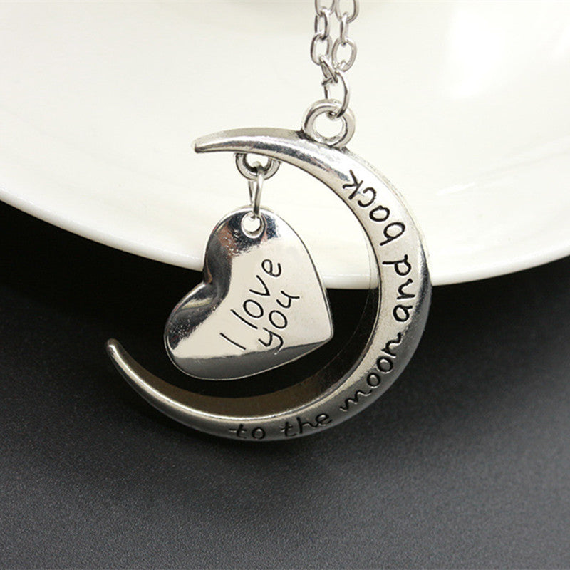 Hot Fashion I Love You To the Moon and Back Silver Plated Necklace Moon Heart Choker Pendant Necklace for Lovers Jewelry Gift