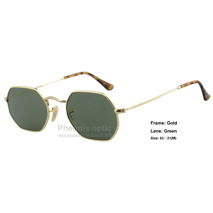 sunglasses Hexagonal style Gold frame Flat glass Mirror lens Tortoise sleeves 53 size unisex summer dress