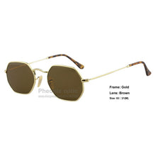 Load image into Gallery viewer, sunglasses Hexagonal style Gold frame Flat glass Mirror lens Tortoise sleeves 53 size unisex summer dress