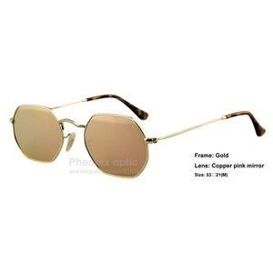 sunglasses Hexagonal style Gold frame Flat glass Mirror lens Tortoise sleeves 53 size unisex summer dress