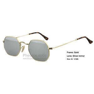 sunglasses Hexagonal style Gold frame Flat glass Mirror lens Tortoise sleeves 53 size unisex summer dress