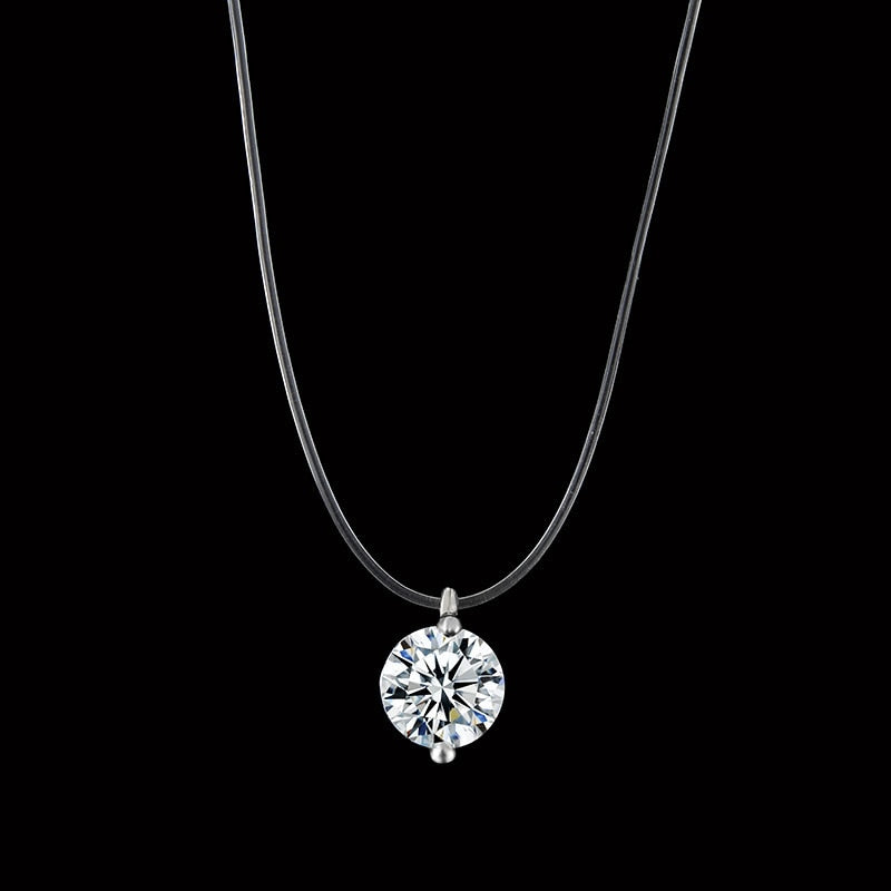 Female Transparent Fishing Line Necklace Silver Color Invisible Chain Necklace For Women Rhinestone Choker Necklace Collier