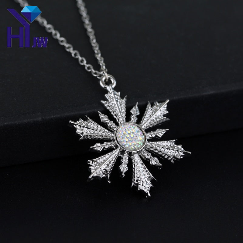 Hot Movie Jewelry Once Upon A Time White Snowflake Crystal Snow Necklace Pendant Dress Up Chain Elsa Anna Xmas Christmas Gift