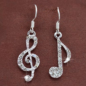 Hot Personality Geometric Music Dream Symb Asymmetric Earrings Music Notes Ear Hook Crystal Silver Color Earrings for Women