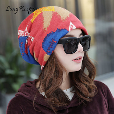 Multifunctional Women's Thin Hat Scarf Graffiti Star Hip Hop Cap Spring Autumn Headwear Scarf Caps Touca