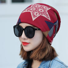 Load image into Gallery viewer, Multifunctional Women&#39;s Thin Hat Scarf Graffiti Star Hip Hop Cap Spring Autumn Headwear Scarf Caps Touca